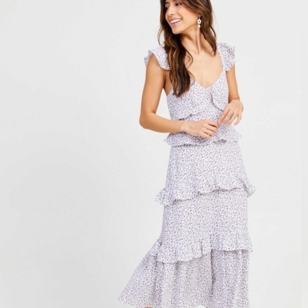 Altard State Floral Ruffle Purple Midi Dress Small Cottage Formal Boho Dainty